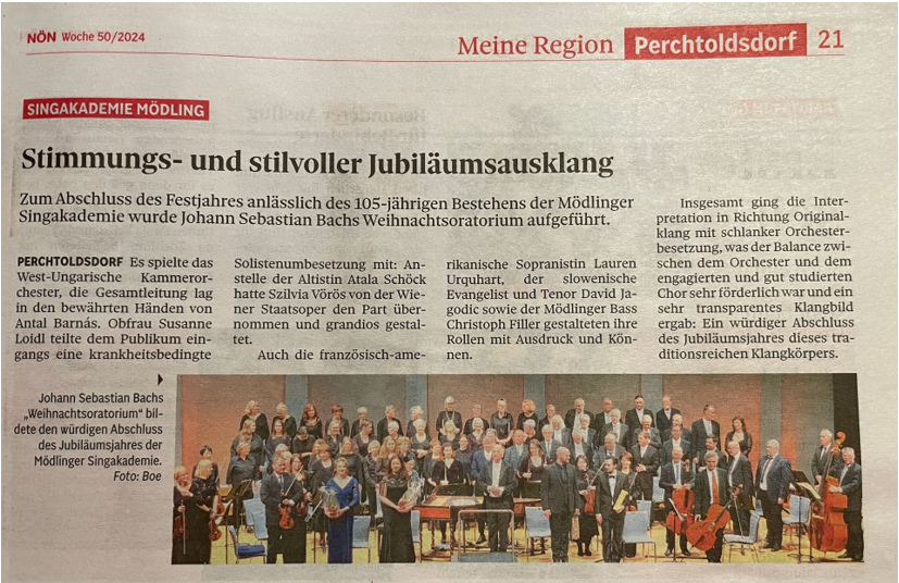 J.S. Bach Weihnachtsoratorium 7.12.2024 Perchtoldsdorf